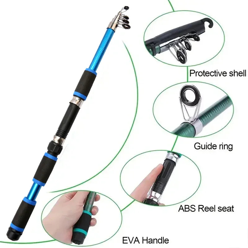 1.8M Fishing Rod Full Kits Telescopic Sea Spinning Reel Lure Set Travel Fishing Gear Baits Accessories Bag Beginner