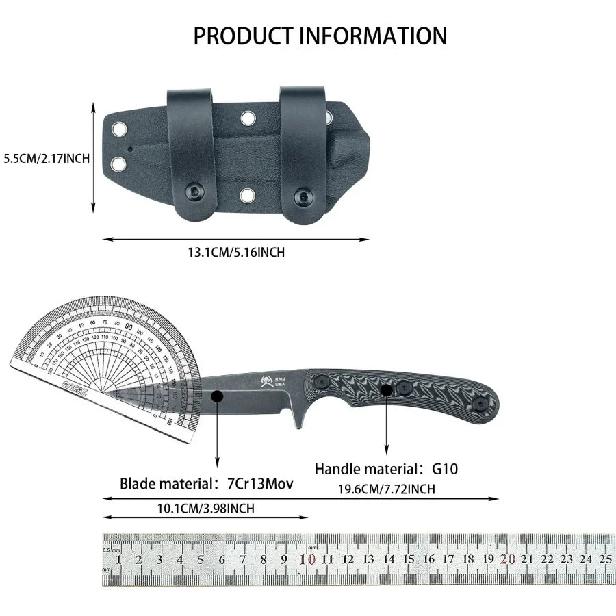 MRJ Portable Fixed Blade Knife with 7Cr13Mov Blade and G10 Anti-Slip Handle It Is Perfect for Camping Fishing Survival
