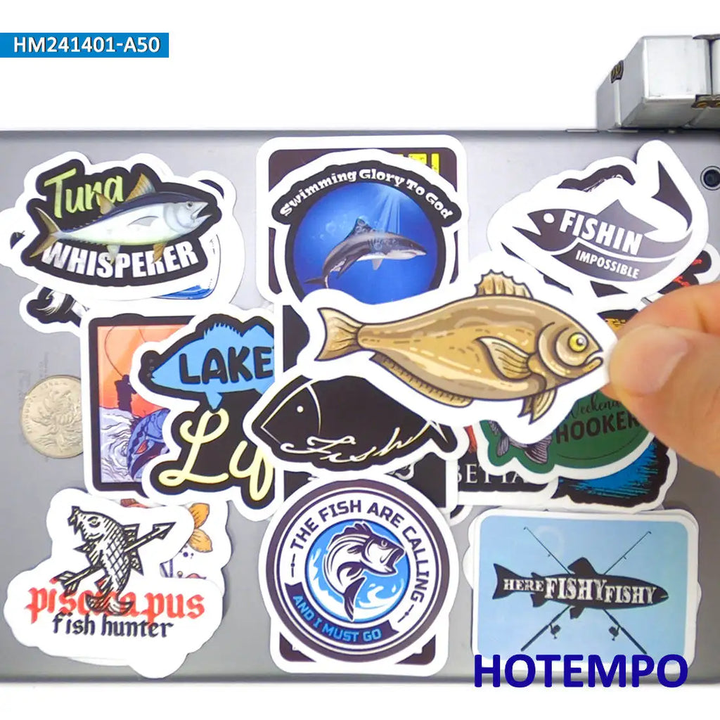 20/30/50Pieces Fisherman Style Funny Slogan Go Fishing Stickers for Boats Luggage Scrapbook Car Motorcycle Phone Laptop Sticker