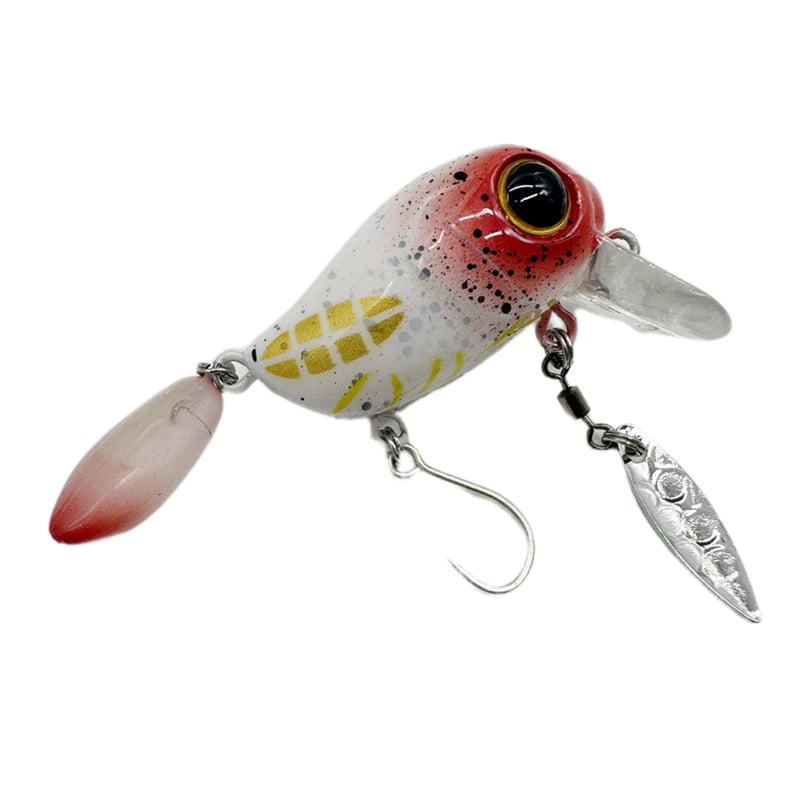 2g Micro Tappy Fishing Lures Crankbait Floating Wobblers Tongue Plate Fishing Spinners Spoon with Feather Rotates Bass Trout