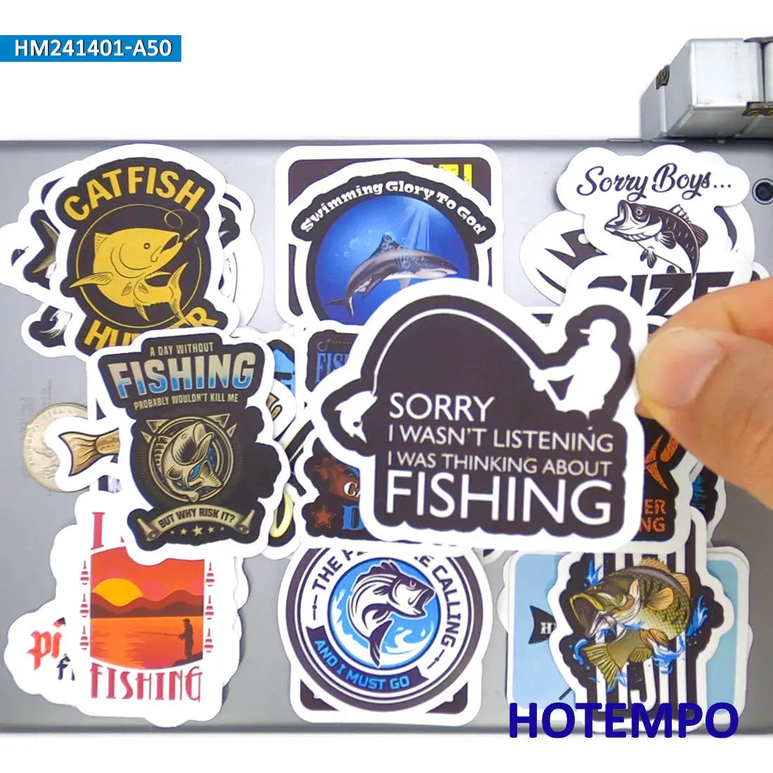 20/30/50Pieces Fisherman Style Funny Slogan Go Fishing Stickers for Boats Luggage Scrapbook Car Motorcycle Phone Laptop Sticker