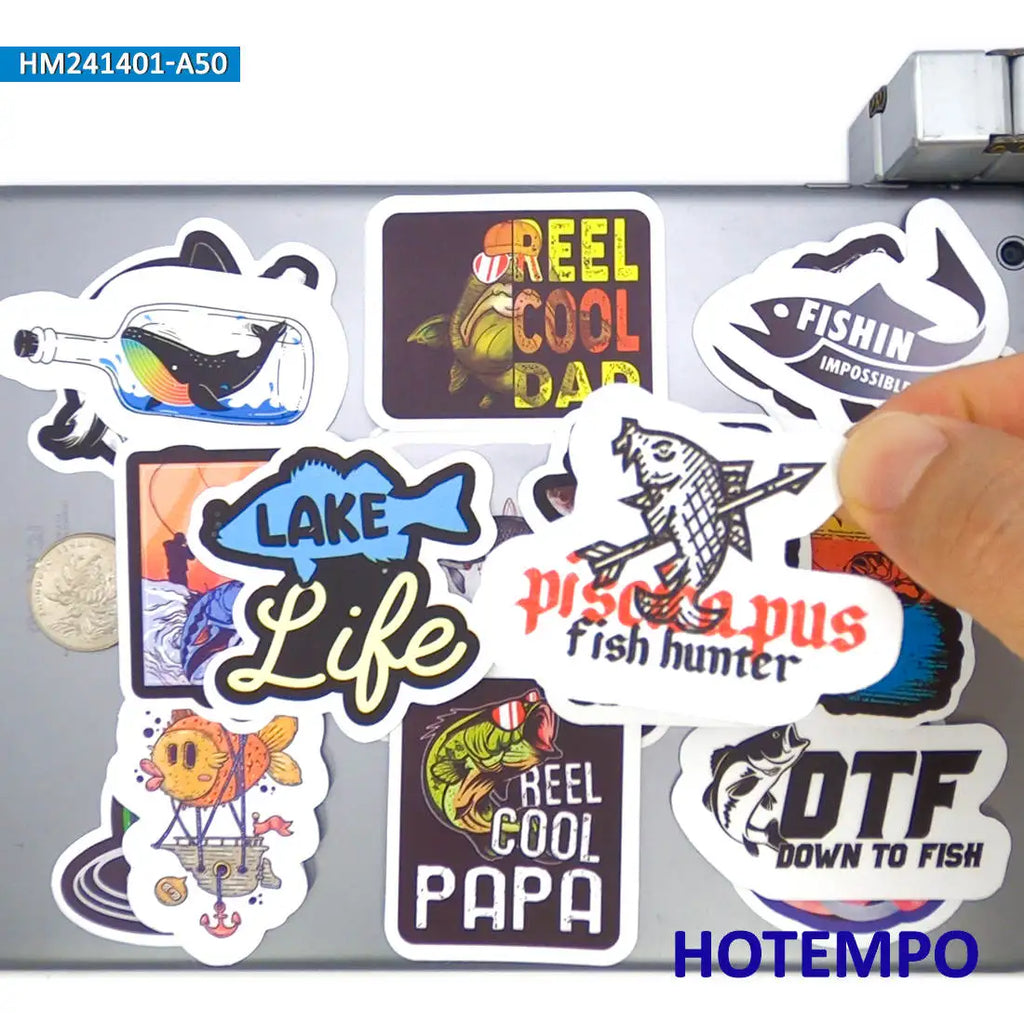 20/30/50Pieces Fisherman Style Funny Slogan Go Fishing Stickers for Boats Luggage Scrapbook Car Motorcycle Phone Laptop Sticker