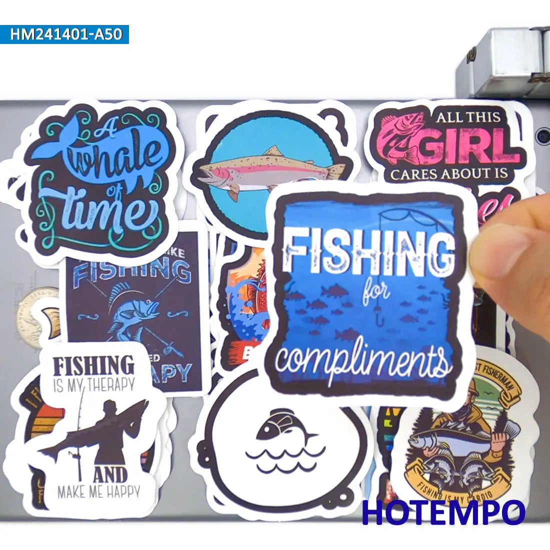 20/30/50Pieces Fisherman Style Funny Slogan Go Fishing Stickers for Boats Luggage Scrapbook Car Motorcycle Phone Laptop Sticker