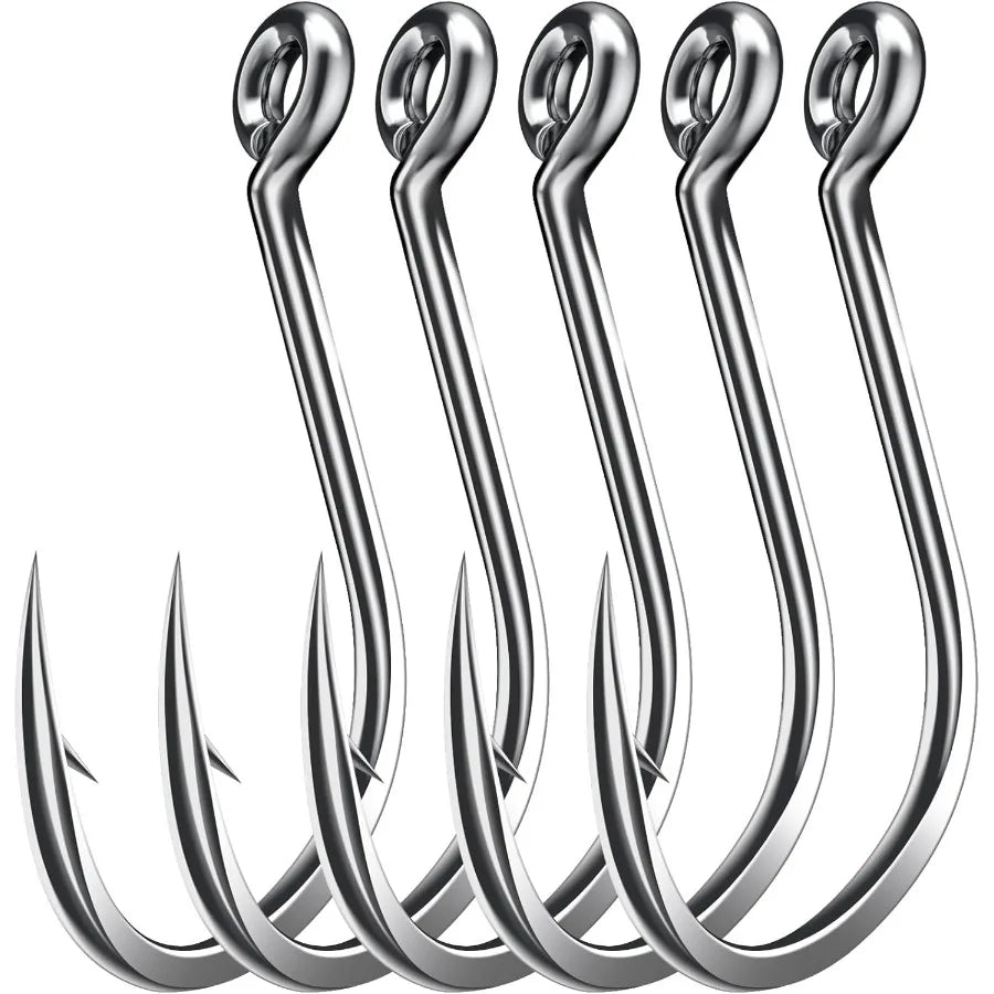 50PCS Sharp Barbed Fishing Hooks HighCarbon Steel UltraStrong Single Size with Hole for Easy Tying Secure Portable Box Included