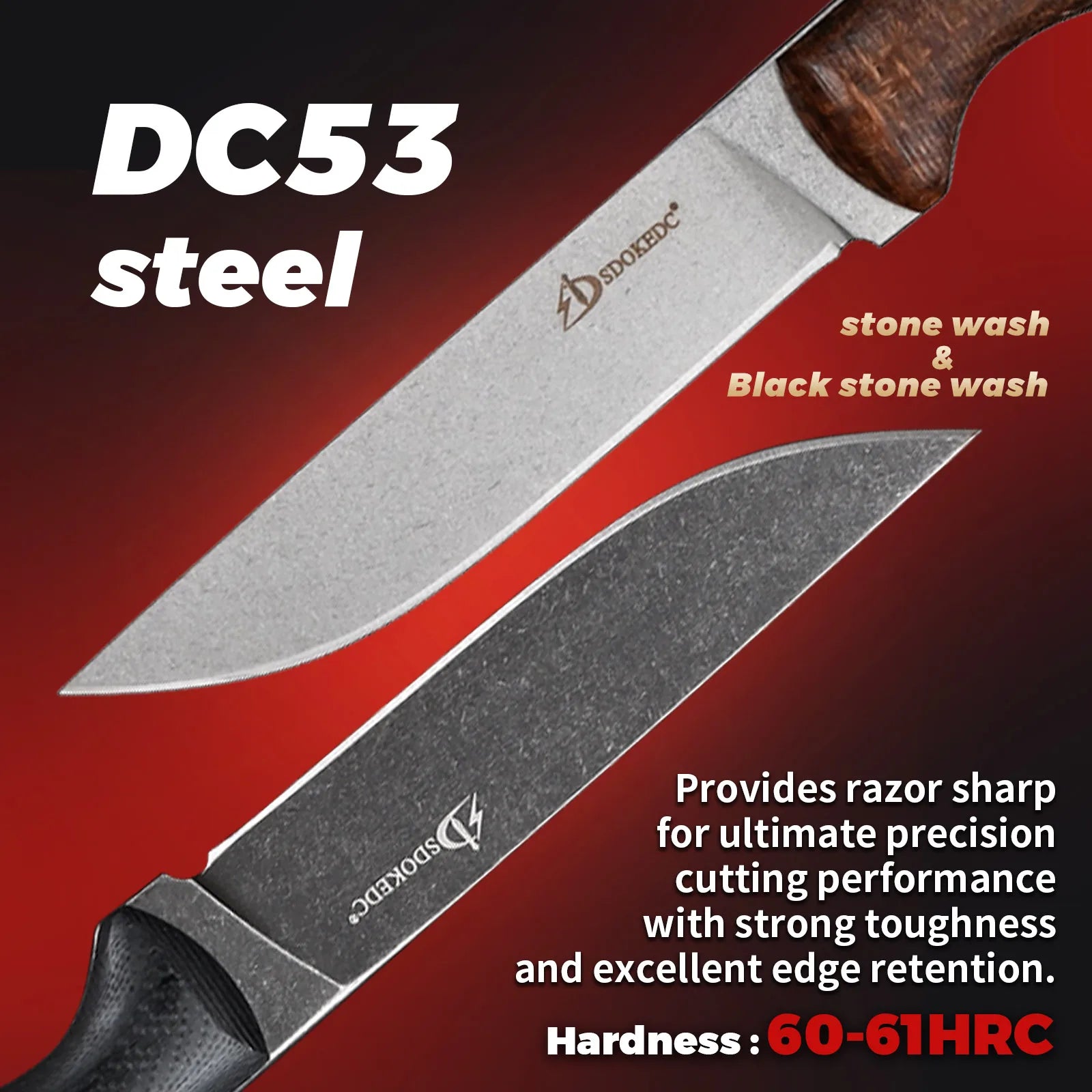 SDOKEDC Knives DC53 Steel Fixed Blade Knife Micarta Handle For Mens Gift EDC Outdoor Survival Camping Fishing